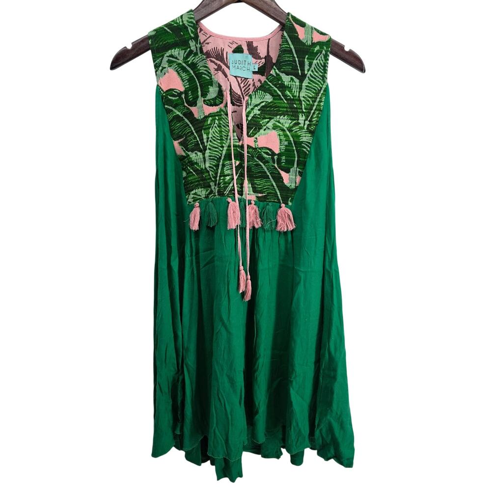 Judith March Jacquard Tropical Green Pink Swing Dress Size Large